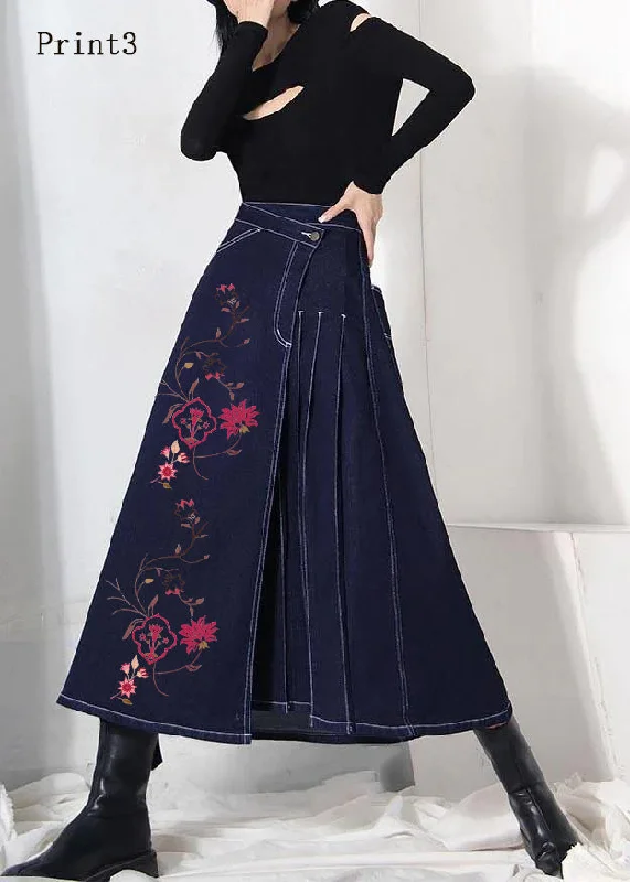 Boho denim blue-print3 zippered asymmetrical design Summer Skirt velvet skirt plush