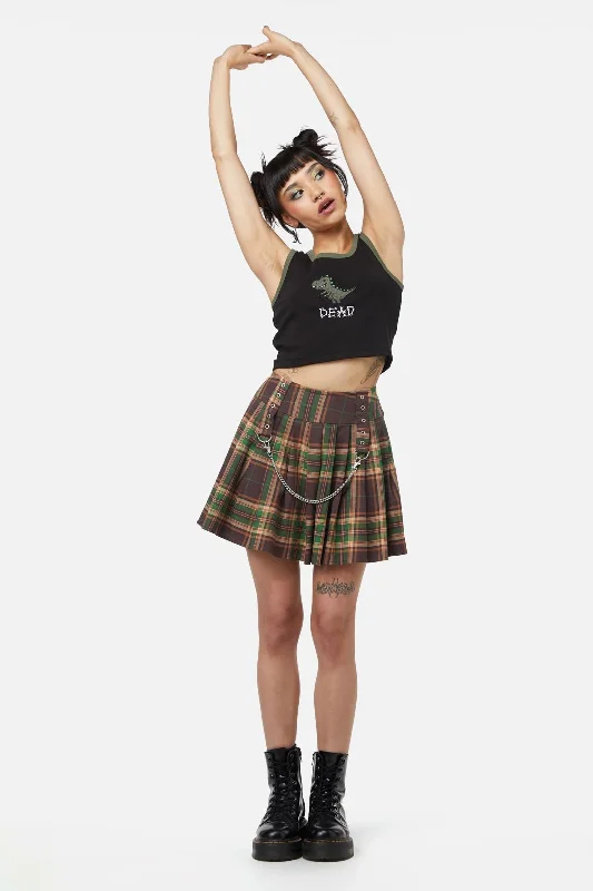 Triassic Tartan Pleated Skirt midi skirt versatile