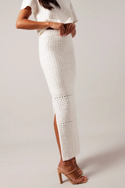 White Knit Skirt Crochet High Rise wool skirt warm